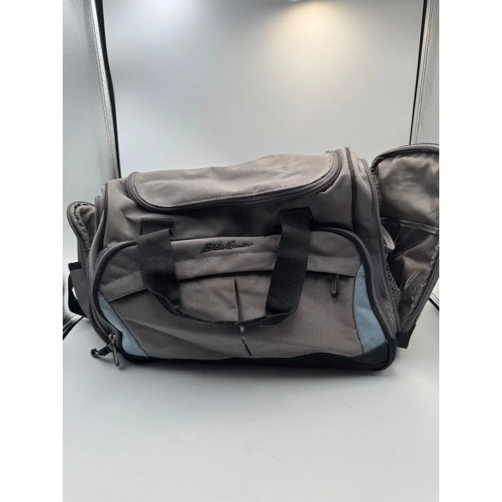 Eddie Bauer Grey Black Ballistic Nylon Duffel Bag Travel Gym Weekender Carry On